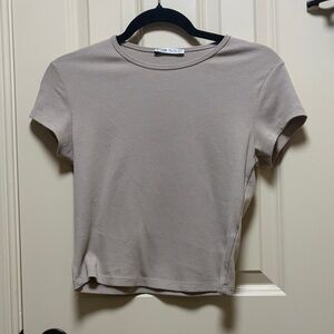 Bershka Short Sleeve Crewneck Tee - Taupe